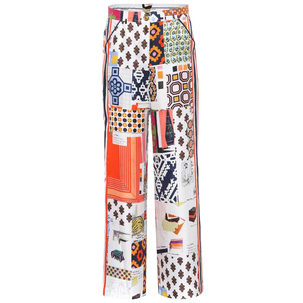 Tory Burch Patchwork Silk Sienna Wide-Leg Pants